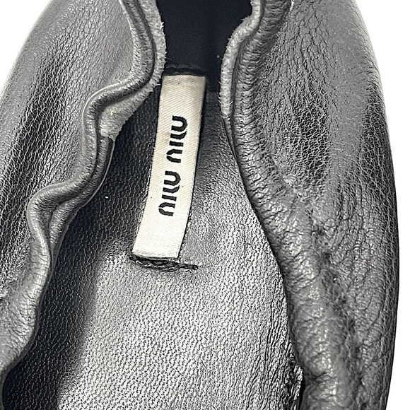 Miu Miu Black Leather Ballet Flats With Leather Bow Detail Size 39.5 / 9 US - Picture 10 of 13